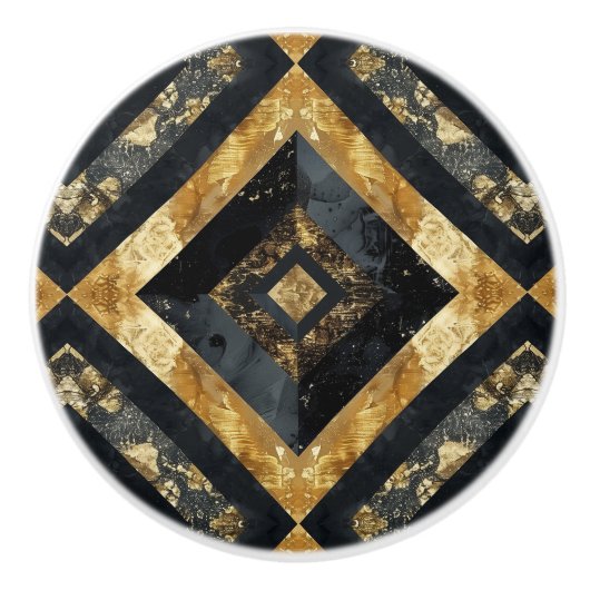 ラグジュアリーブラック金ゴールド大理石幾何学模様 セラミックノブ (正面)