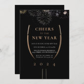 ラグジュアリーブラック金ゴールド応援トゥザニューイヤーパーティー 招待状 (正面/裏面)