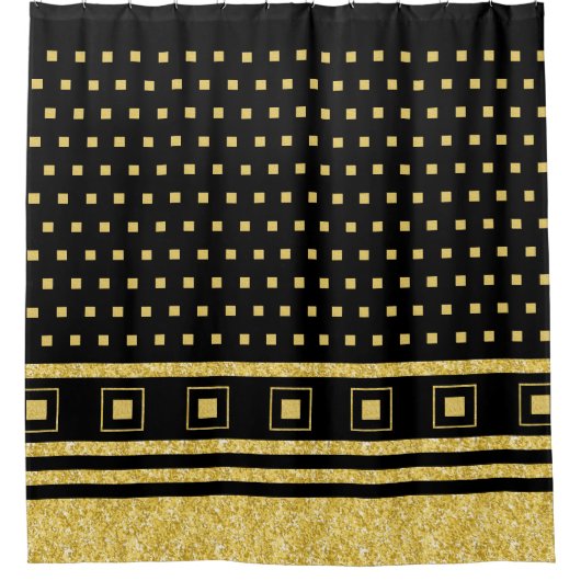 ラグジュアリーブラック金ゴールド抽象芸術ジオメトリスクエア シャワーカーテン (正面)