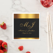 ラグジュアリーブラック金ゴールド書道モノグラム結婚ズ スタンダードカクテルナプキン (インサイチュ)