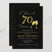 ラグジュアリーブラック金ゴールド紙吹雪応援70誕生日 招待状 (正面/裏面)