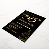 ラグジュアリーブラック55thバースデーパーティー実在金ゴールド 箔招待状 (回転した状態)
