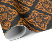 ラグジュアリーブラック&オレンジダマスク ラッピングペーパー (ロールコーナー)