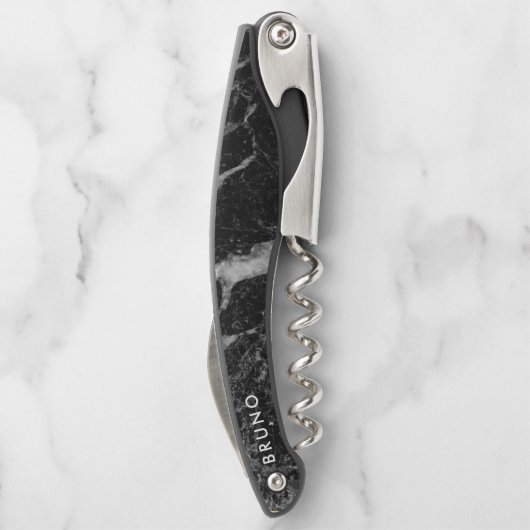 ラグジュアリーブラック&グレイフェイクマーブルモノグラム ソムリエナイフ (裏面)
