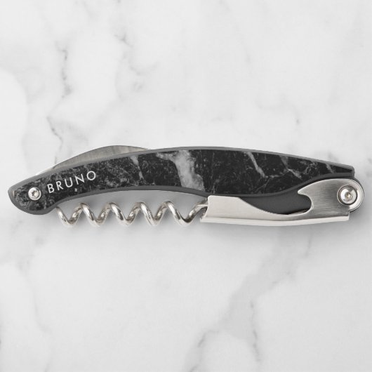 ラグジュアリーブラック&グレイフェイクマーブルモノグラム ソムリエナイフ (裏面)