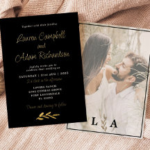 ラグジュアリーブラック&ゴールドフォイル結婚式招待状