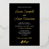 ラグジュアリーブラック&ゴールドフォイル結婚式招待状 箔招待状 (正面)