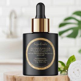 ラグジュアリーブラック&フェイク金ゴールドグリッター成分ラベル ラウンドシール