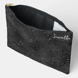 ラグジュアリーブラック&ホワイトのスパークルスパターン アクセサリーポーチ