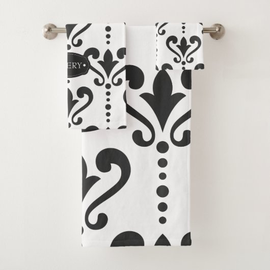 ラグジュアリーブラック&ホワイトパーソナライズされた バスタオルセット (インサイチュ)