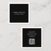 ラグジュアリーブラック&ホワイトミニマモダンリストQRコード スクエア名刺 (正面/裏面)