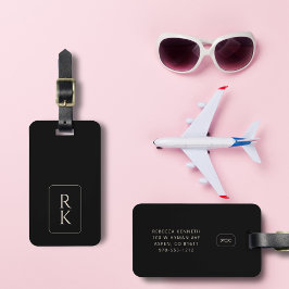 ラグジュアリーブラック&ホワイトミニマリストカスタムモノグラム ラゲッジタグ