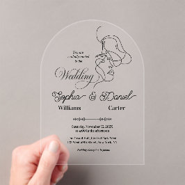 ラグジュアリーブラック&ホワイト結婚ズシック芸術的カップル アクリル招待状