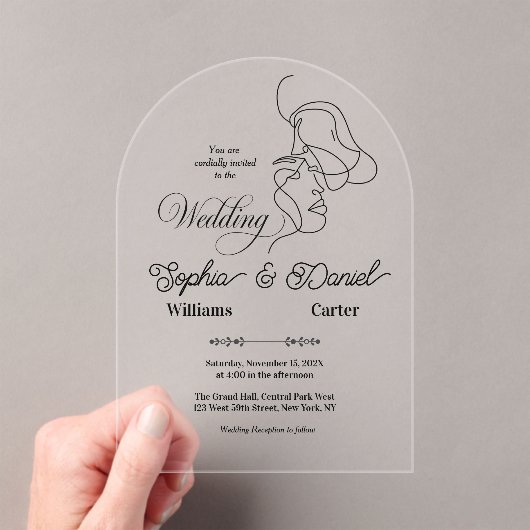 ラグジュアリーブラック&ホワイト結婚ズシック芸術的カップル アクリル招待状 (インサイチュ (ポータブル))