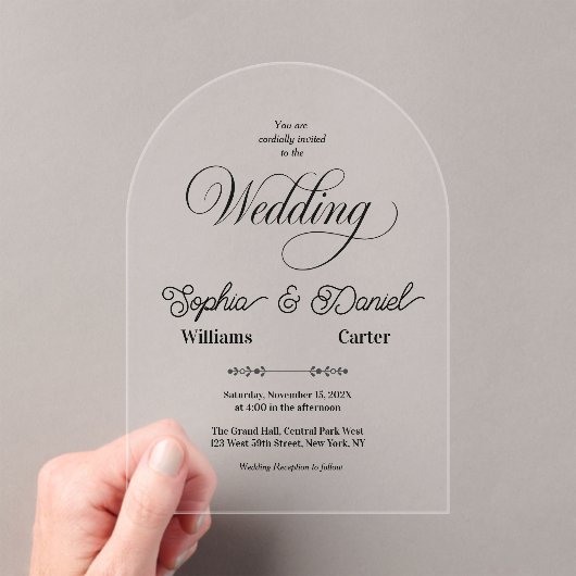 ラグジュアリーブラック&ホワイト結婚ズシック芸術的カップル アクリル招待状 (インサイチュ (ポータブル))