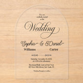 ラグジュアリーブラック&ホワイト結婚ズシック芸術的カップル アクリル招待状 (正面)