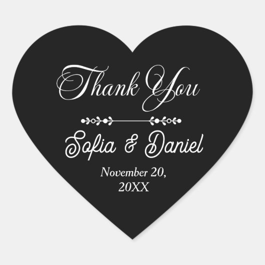 ラグジュアリーブラック&ホワイト結婚ズシック芸術的カップル ハートシール (正面)