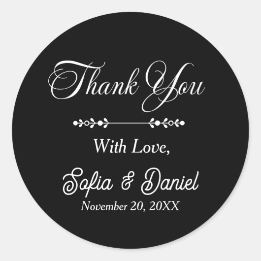 ラグジュアリーブラック&ホワイト結婚ズシック芸術的カップル ラウンドシール (正面)