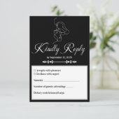 ラグジュアリーブラック&ホワイト結婚ズシック芸術的カップル 出欠カード (スタンド正面)