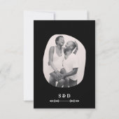ラグジュアリーブラック&ホワイト結婚ズシック芸術的カップル 出欠カード (裏面)