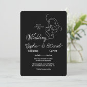 ラグジュアリーブラック&ホワイト結婚ズシック芸術的カップル 招待状 (スタンド正面)