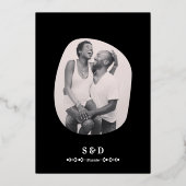 ラグジュアリーブラック&ホワイト結婚ズシック芸術的カップル 箔招待状 (裏面)