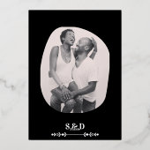 ラグジュアリーブラック&ホワイト結婚ズシック芸術的カップル 箔招待状 (裏面)