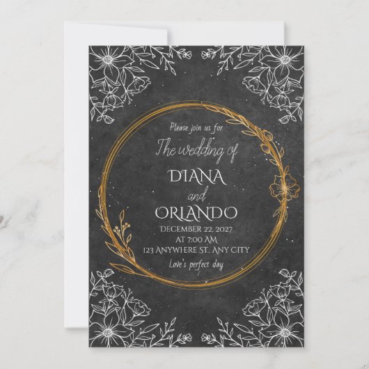 ラグジュアリーブラック&ホワイト結婚式招待状 招待状 (正面)