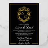 ラグジュアリーブラック&金ゴールドエレガクラシックントウェディング 箔招待状 (正面)
