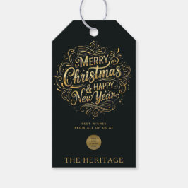 ラグジュアリーブラック&金ゴールドカスタムロゴメリークリスマス ギフトタグ