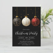 ラグジュアリーブラック&金ゴールドクリスマスパーティの招待状 招待状 (スタンド正面)