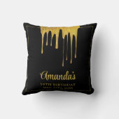 ラグジュアリーブラック&金ゴールドグリッタードリップスウィート16誕生日 クッション (裏面)