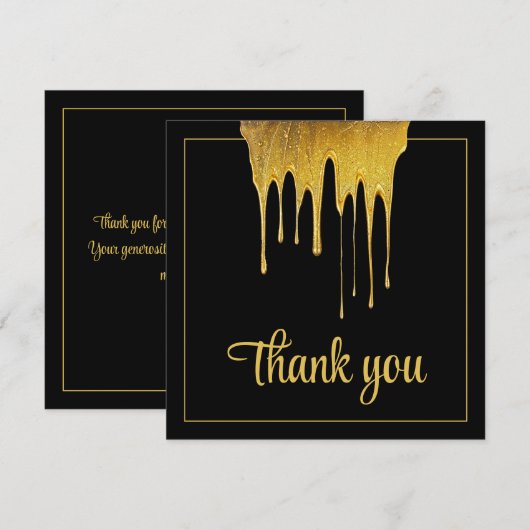ラグジュアリーブラック&金ゴールドグリッタードリップスウィート16誕生日 サンキューカード (正面/裏面)