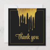 ラグジュアリーブラック&金ゴールドグリッタードリップスウィート16誕生日 サンキューカード (正面)