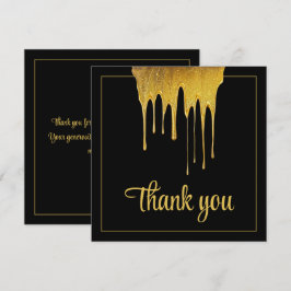 ラグジュアリーブラック&金ゴールドグリッタードリップスウィート16誕生日 サンキューカード