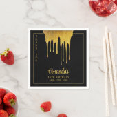 ラグジュアリーブラック&金ゴールドグリッタードリップスウィート16誕生日 スタンダードカクテルナプキン (インサイチュ)