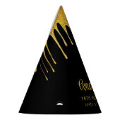 ラグジュアリーブラック&金ゴールドグリッタードリップスウィート16誕生日 パーティーハット (左)