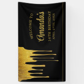 ラグジュアリーブラック&金ゴールドグリッタードリップスウィート16誕生日 横断幕 (縦)