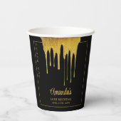 ラグジュアリーブラック&金ゴールドグリッタードリップスウィート16誕生日 紙コップ (裏面)