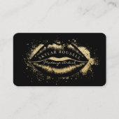 ラグジュアリーブラック&金ゴールドグリッターリップメイクアップアーティスト 名刺 (正面)