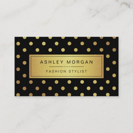 ラグジュアリーブラック&金ゴールドグリッター水玉模様 名刺 (正面)