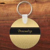 ラグジュアリーブラック&金ゴールドジャガープリントウィズネーム キーホルダー (正面)