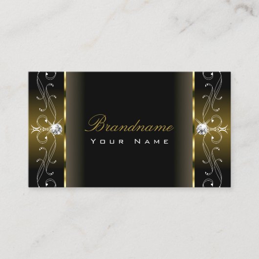 ラグジュアリーブラック&金ゴールドスクイグドジュエリーガーズ装飾品 名刺 (正面)