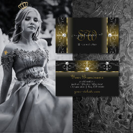 ラグジュアリーブラック&金ゴールドスクワイグドジュエルズモノグラム 名刺