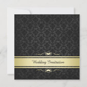 ラグジュアリーブラック/金ゴールドダマスクウェディング招待状 招待状 (裏面)