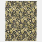 ラグジュアリーブラック&金ゴールドダマスクコージーソファブランケット フリースブランケット (正面)