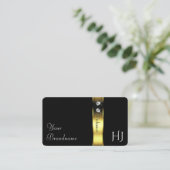 ラグジュアリーブラック&金ゴールドデコールシャイニージュエリーモノグラム 名刺 (スタンド正面)