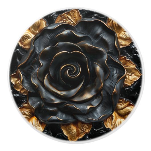 ラグジュアリーブラック&金ゴールドバラ セラミックノブ (正面)