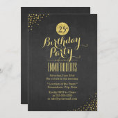 ラグジュアリーブラック&金ゴールドバースデーパーティー 招待状 (正面/裏面)