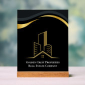 ラグジュアリーブラック&金ゴールドパーソナライズされたエステ実在ート アクリルサイン (ニュートラル)